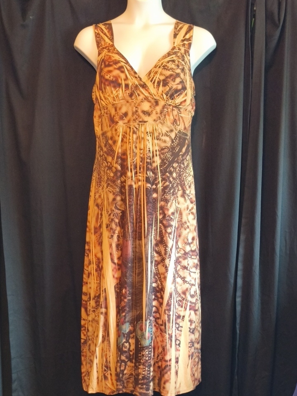 Sleeveless Printed Maxi Dress in Golden Brown #0096